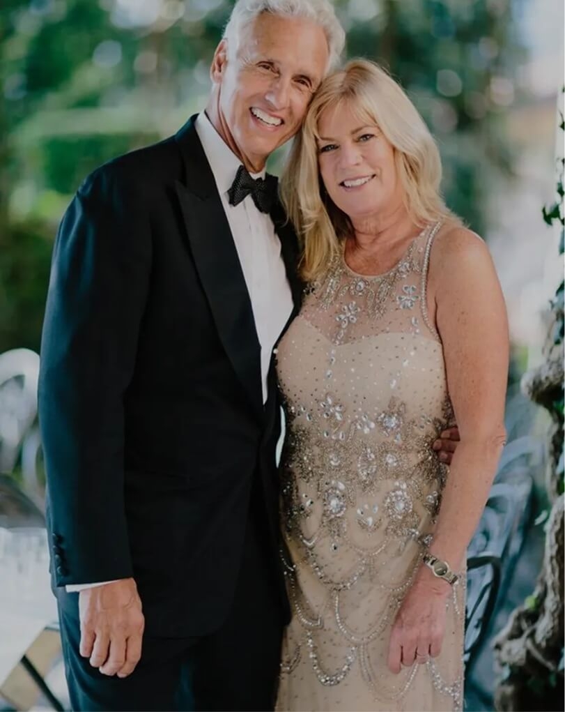 Model wearing a blue dress