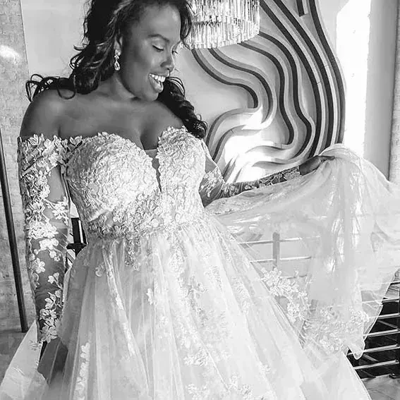 Model wearing bridal gown